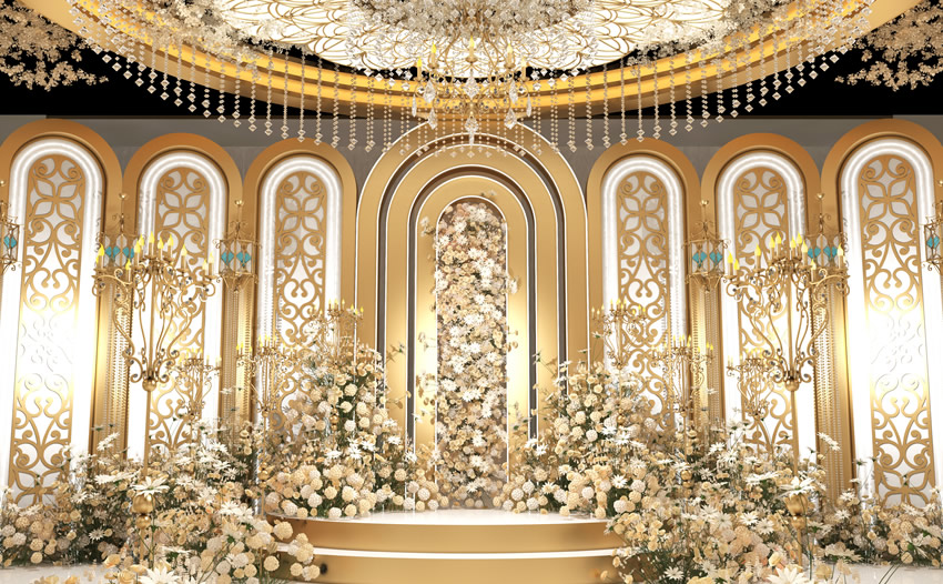 阿拉山口香槟色调婚礼堂效果展示